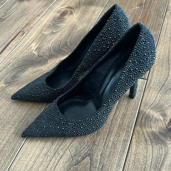 Zara Black Glitter Bead Pumps | Size 8 - Picture 1 of 3